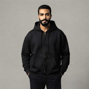 سويت شيرت رجالي إسفنجي بسوستة ودابل كابيشو (قالب تصميم فريد من DEEP)