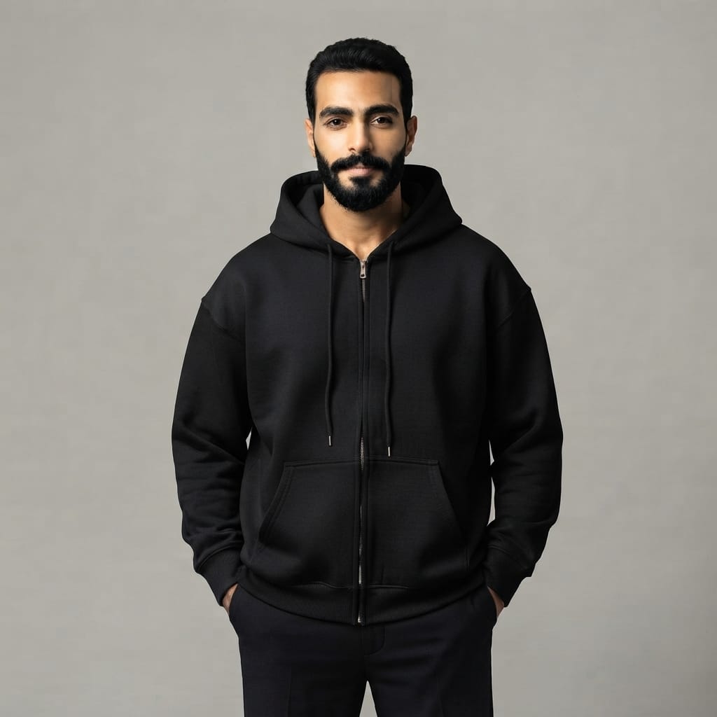 سويت شيرت رجالي إسفنجي بسوستة ودابل كابيشو (قالب تصميم فريد من DEEP)